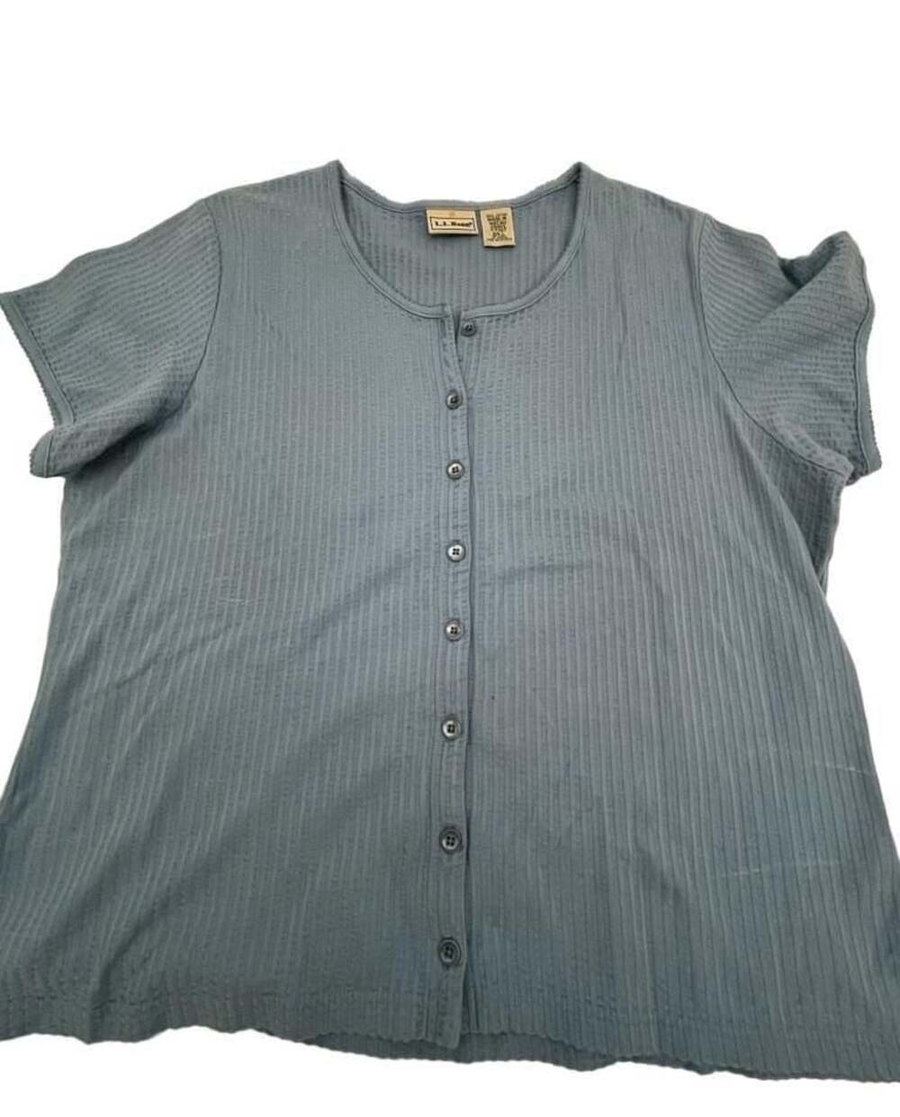L.L.Bean Women's Short Sleeve Ribbed Henley Top Blue Size L